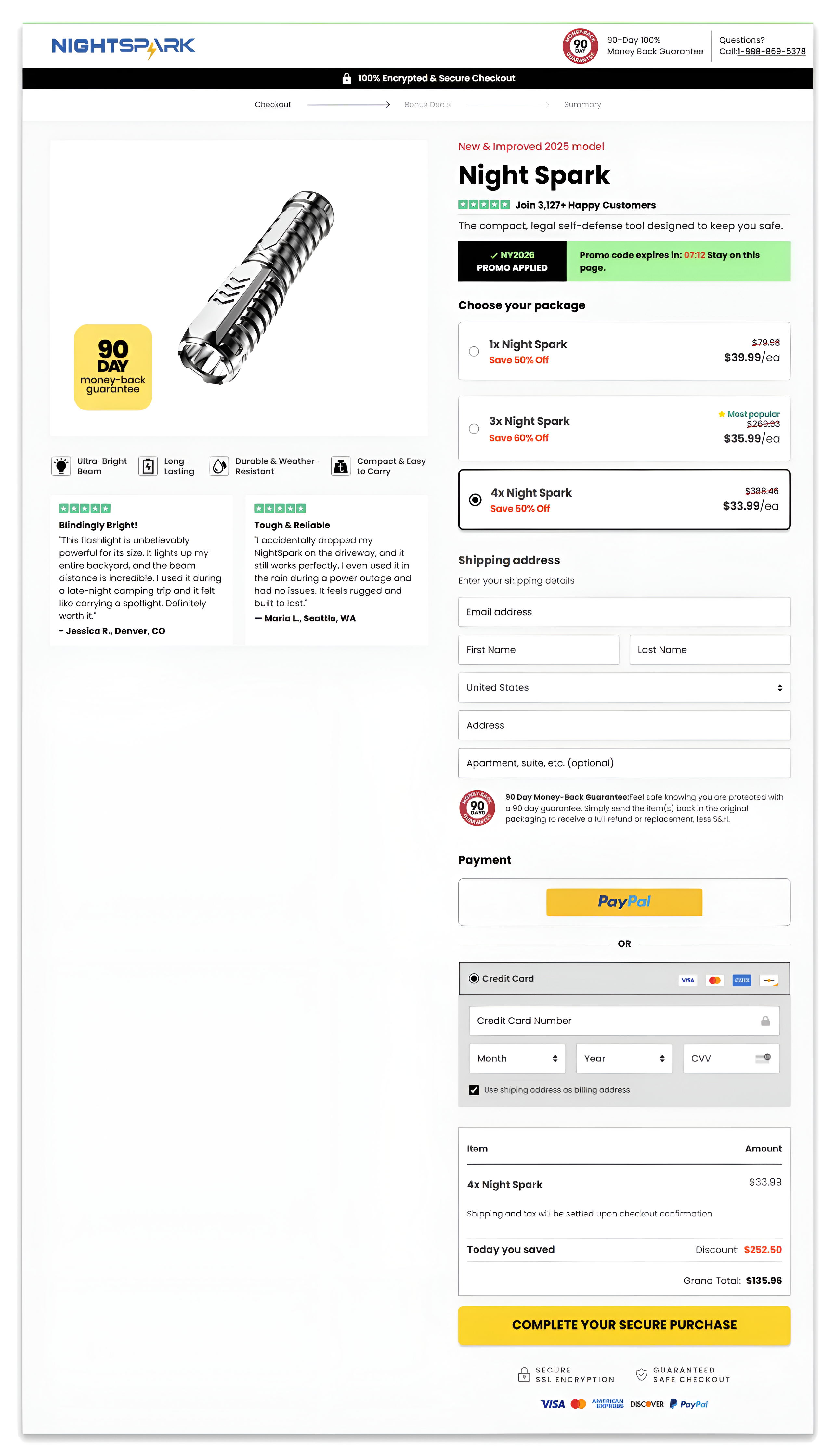 Night Spark checkout page